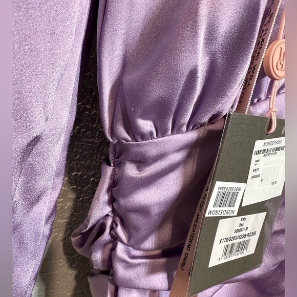 HOUSE OF CB 'Kate' Orchid Satin Front Wrap Mini Dress - Picture 10 of 13